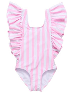 Pink Stripe Wide Frill Swimsuit