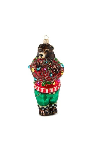 Deck The Halls Bear Glass Ornament