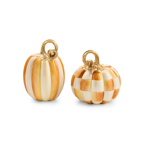 Amber Check And Stripe Petite Pumpkins, Set Of 2