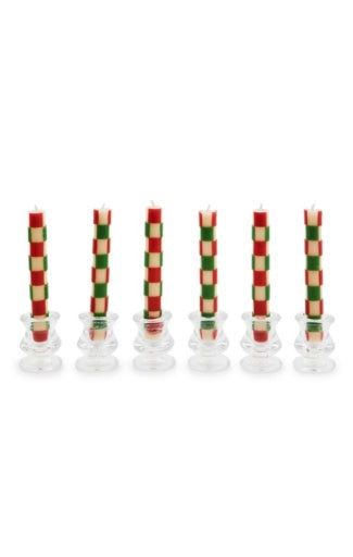 Check Red & Green Mini Dinner Candles, Set Of 6