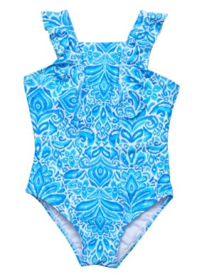 Santorini Blue Ruffle Shoulder Swimsuit
