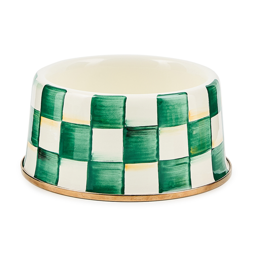 Mackenzie Childs Emerald Check Medium Pet Dish