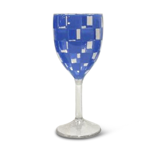 Blue Check Acrylic Wine Goblets, Set Of 4