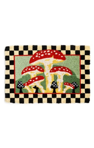 Mushroom & Check Border Entrance Mat