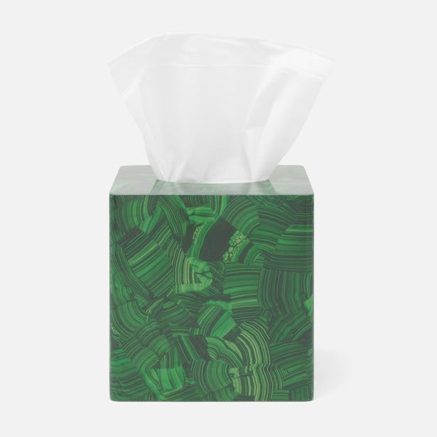 Porter Square Tissue Box, Faux Malachite