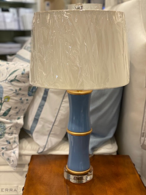 French Blue Acrylic Lamp with Shade, 3 Band