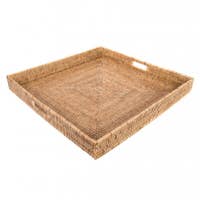 Rattan Square Serving Ottoman Tray, Honey Brown 20"