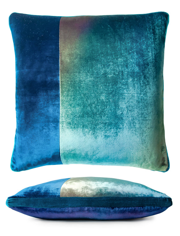 Color Block Velvet Pillow 22 x 22 - Peacock