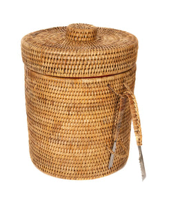 Honey Brown Rattan Ice Bucket with Tongs, Large