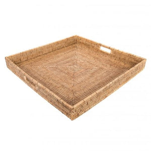 Rattan Square Serving/Ottoman Tray, Honey Brown 24"