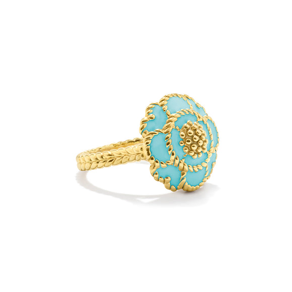 Capucine Enamel Blossom Ring in Turquoise- size 8