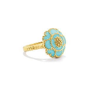Capucine Enamel Blossom Ring in Turquoise- size 7