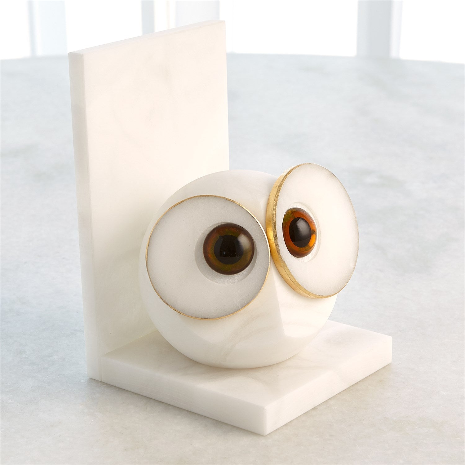 Pair Alabaster Big Eyed Owl Bookends-Large