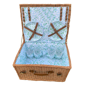 Juliska Iberian Sage Picnic Basket with Iberian Sage Melamine Set