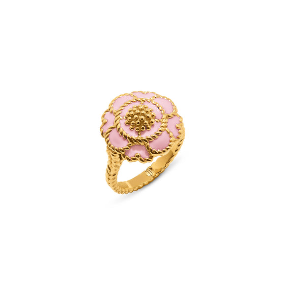 Capucine Enamel Blossom Ring in Pastel Pink - size 8