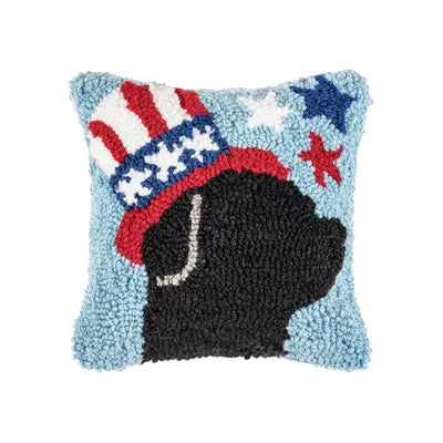 Patriotic Dog Hooked Pillow