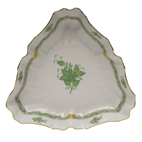 Herend Chinese Bou. Triangle Dish, Green