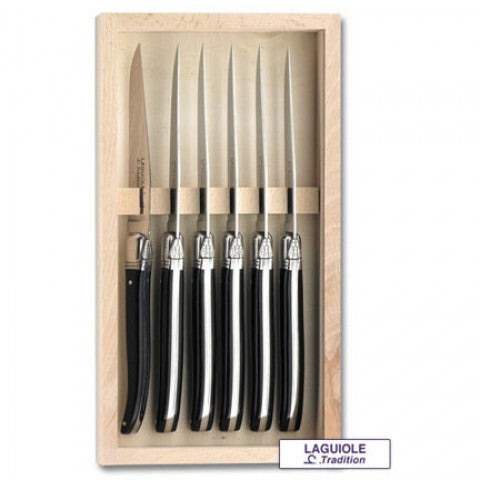 Laguiole steak knives, grey acrylic handles, dishwasher safe