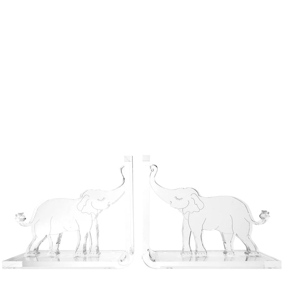 Clear elephant bookends