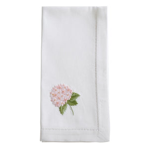 Embroidered Pink Hydrangea Hemstitch Napkin