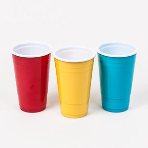 Insulated Double Wall Party Cup, 3 Asst, Plastic, 16oz, set of 6