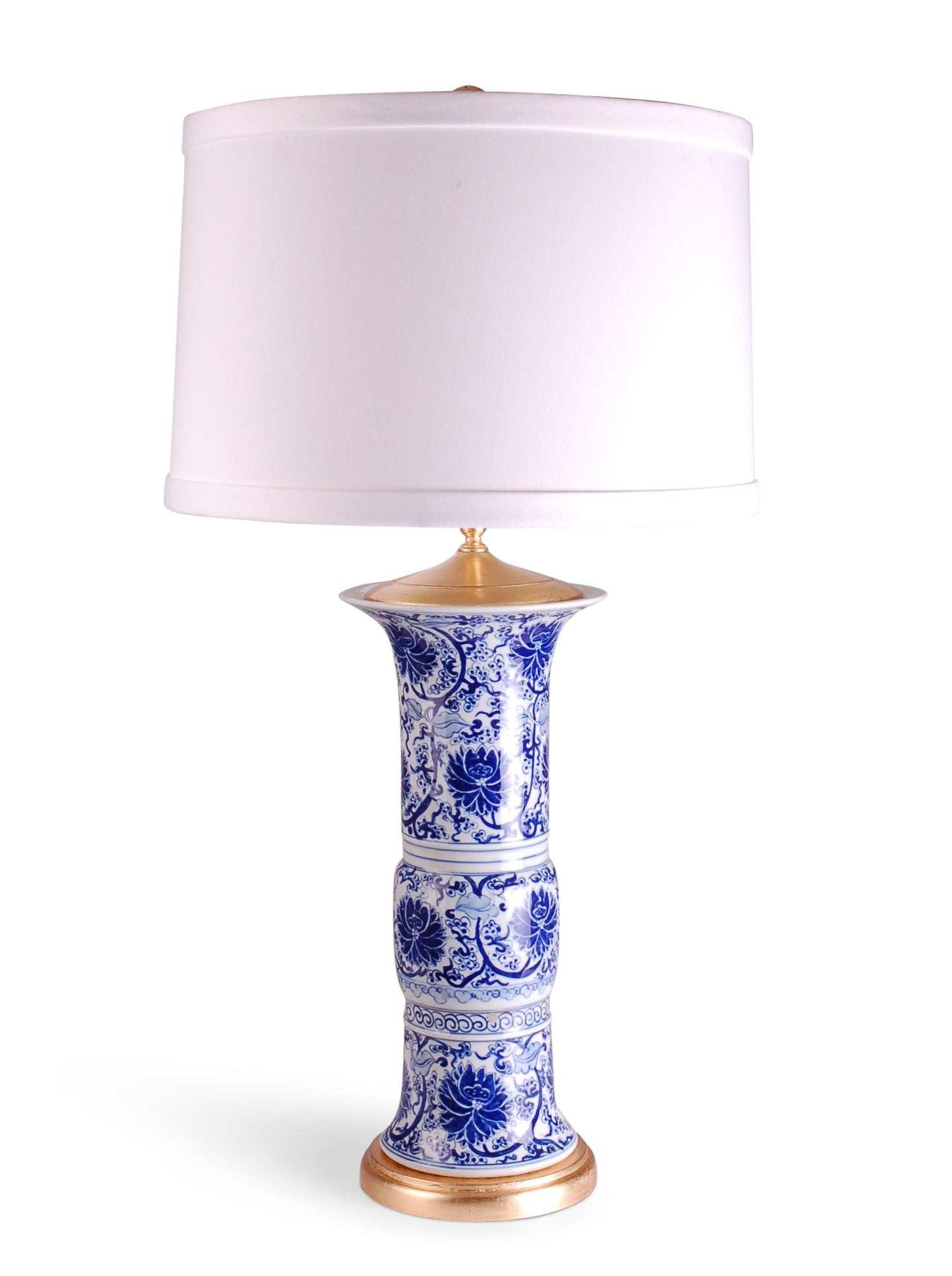 Blue and White Beaker Lamp w/ Gold Leaf Base - 31" H