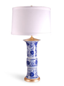 Blue and White Beaker Lamp w/ Gold Leaf Base - 31" H