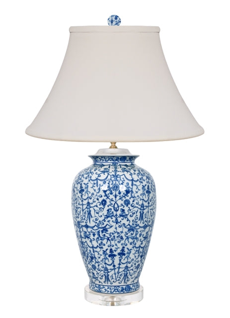 B & W Porcelain Euro Style Vase Lamp w/ Crystal Base