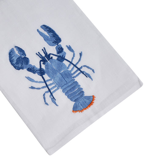 Lobster Tip Towel, Blue w/ Orange Tail