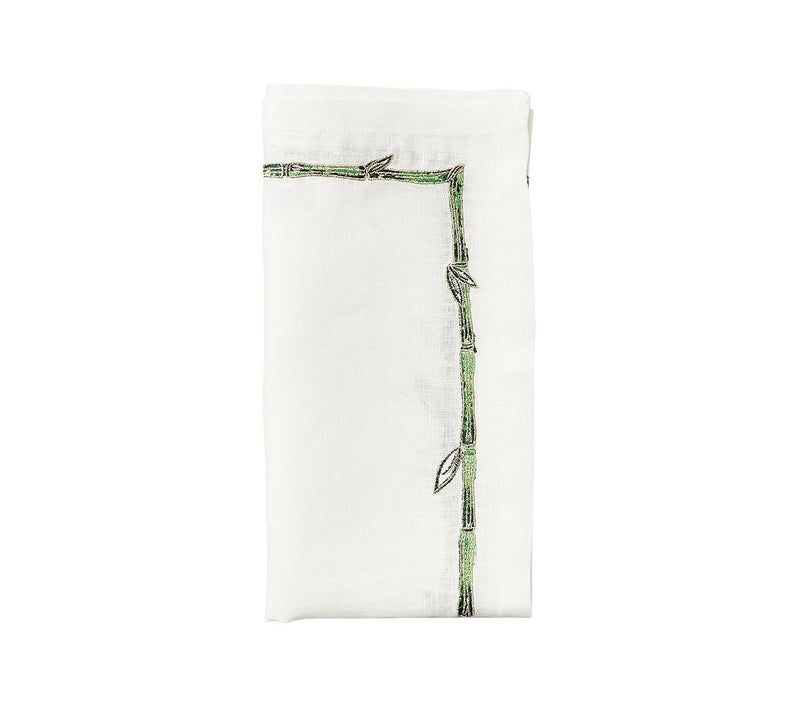 Kim Seybert Bamboo Napkin in White & Green & Gold