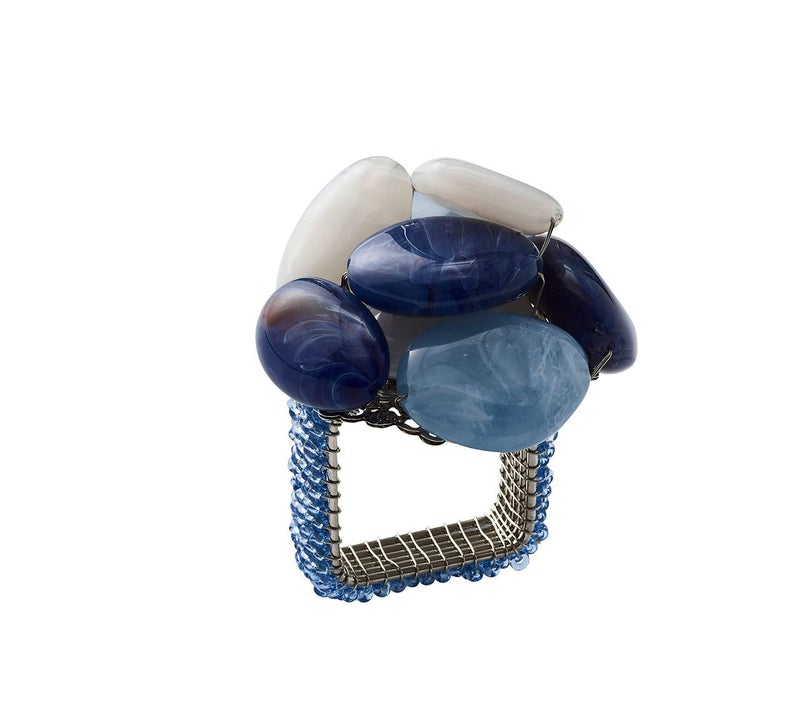 Sea Stone Navy and White Napkin Ring - Thumbnail 3