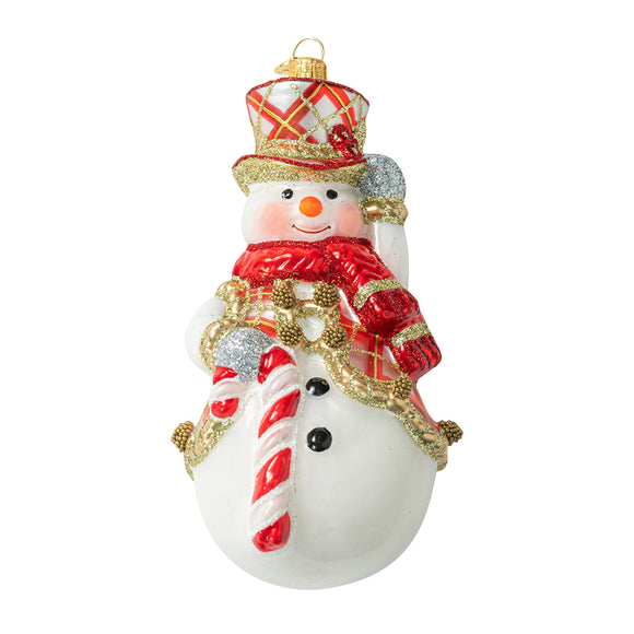 Juliska Berry & Thread Snowman Glass Ornament - Ruby Tartan