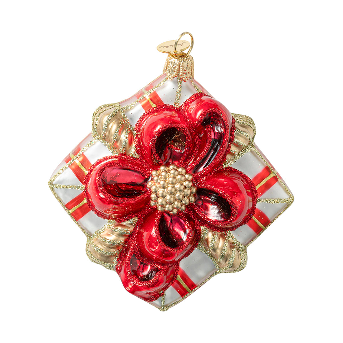 Juliska Berry & Thread Present Glass Ornament - Ruby Tartan