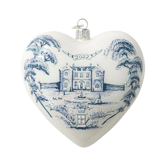Juliska Country Estate Heart Dated Glass Ornament - Delft
