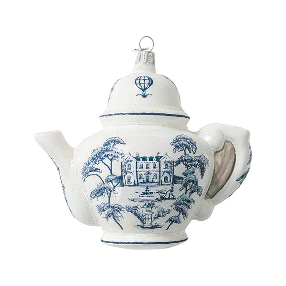 Juliska Country Estate Teapot Glass Ornament - Delft