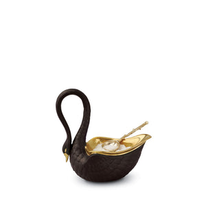 Black Swan Salt Cellar with 14kt Gold Plated Spoon