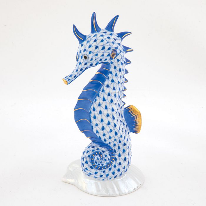 Herend Seahorse on Scallop Shell - Sapphire