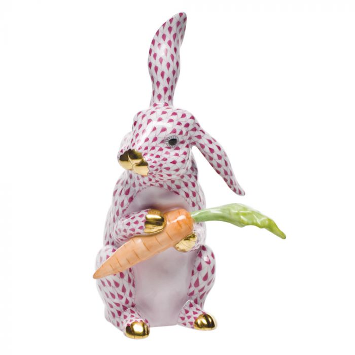 Herend Large Bunny with Carrot - Raspberry