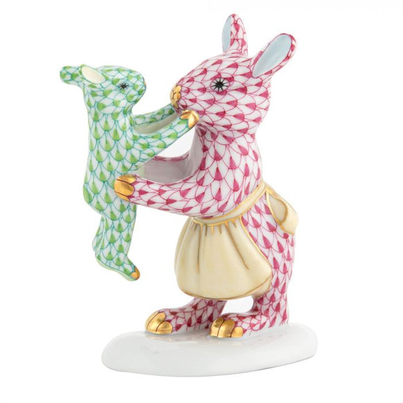 Herend Mother Bunny with Child - Raspberry & Key Lime