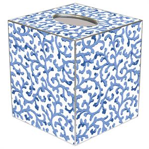 Blue Waverly Scroll Paper Mache Tissue Box Cover