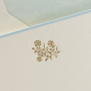 Roses Note Cards- Engraved in Gold with Little Boy Blue Border