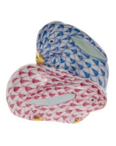 Herend Pair of Rabbits, Blue-Raspberry