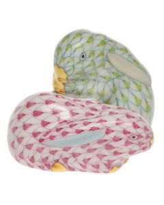 Herend Pair of Rabbits, Key Lime- Raspberry