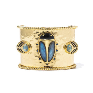 Scarab Cuff, Black Agate & Blue Labradorite