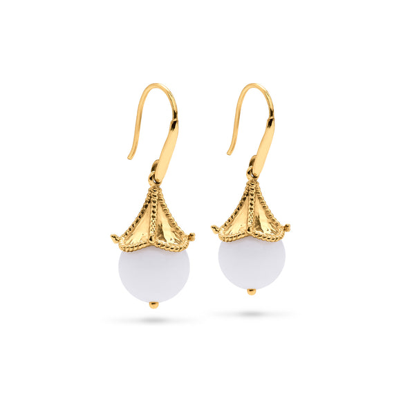 Pagoda Bead Earrings - White Agate