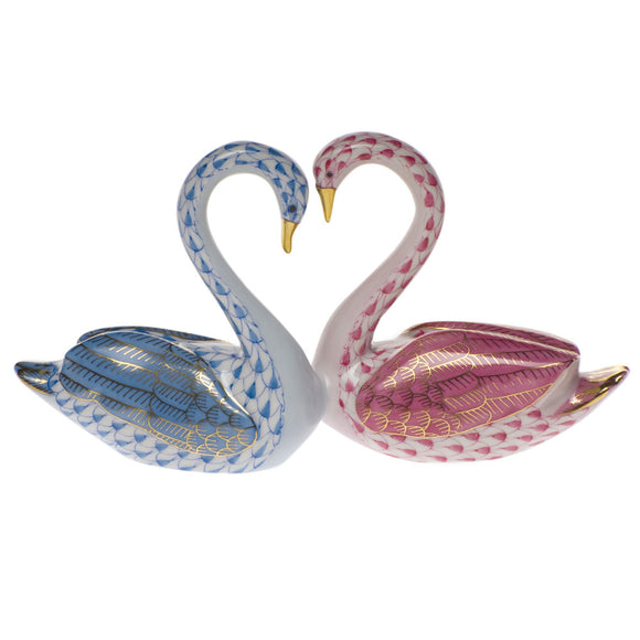 Herend Kissing Swans- Pink & Blue
