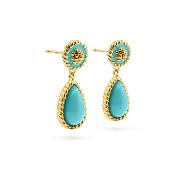 Berry Petal Enamel Drop Earrings - Turquoise