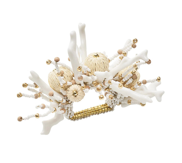 Kim Seybert Coral Spray Napkin Ring in White & Natural