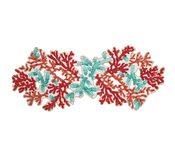 Kim Seybert Coral Spray Runner in Coral & Turquoise