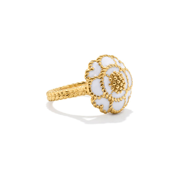 Capucine Enamel Blossom Ring in White - size 7